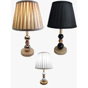 LUMINÁRIA ABAJUR CUPULA EM TECIDO C/ DETALHES EM METAL E MADEIRA BIVOLT